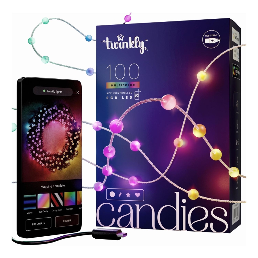 Twinkly - LED RGB Dimbaar Kerst lichtsnoer CANDIES 100xLED 8 m USB Wi-Fi