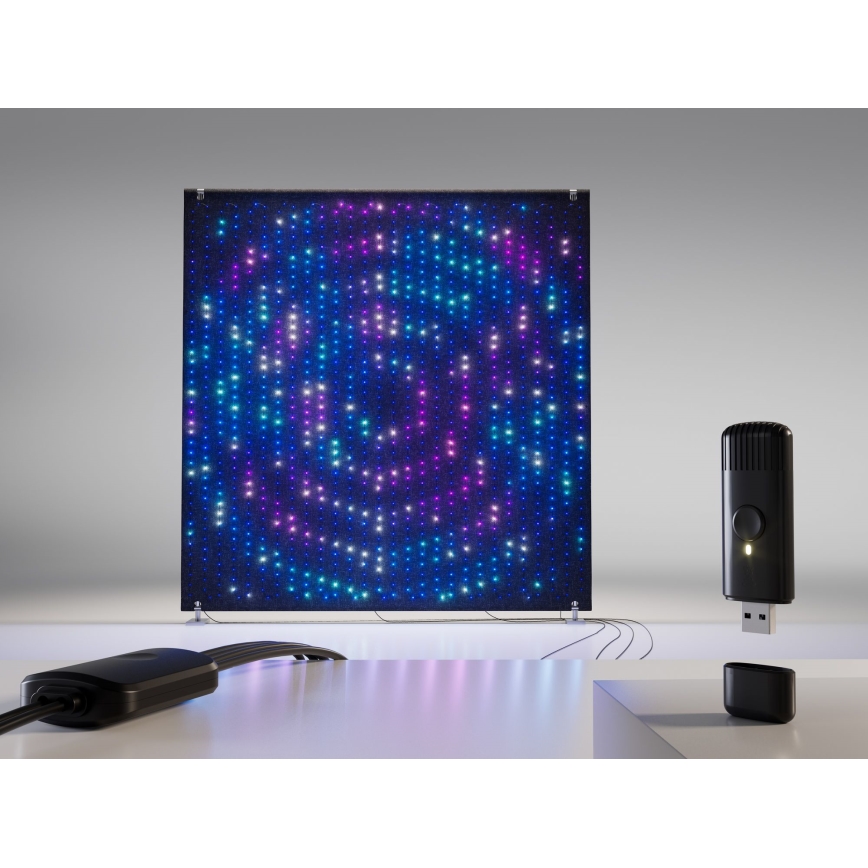 Twinkly - LED RGBW Stmívatelný venkovní vánoční závěs LIGHTWALL 1120xLED 2,6x2,7 m IP44 Wi-Fi + Music Dongle