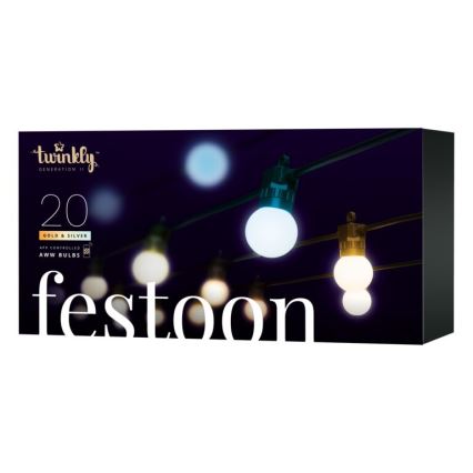 Twinkly - LED Dimbaar buitenshuis Decoratieve lichtsnoer FESTOON 20xLED 14m IP44 Wi-Fi