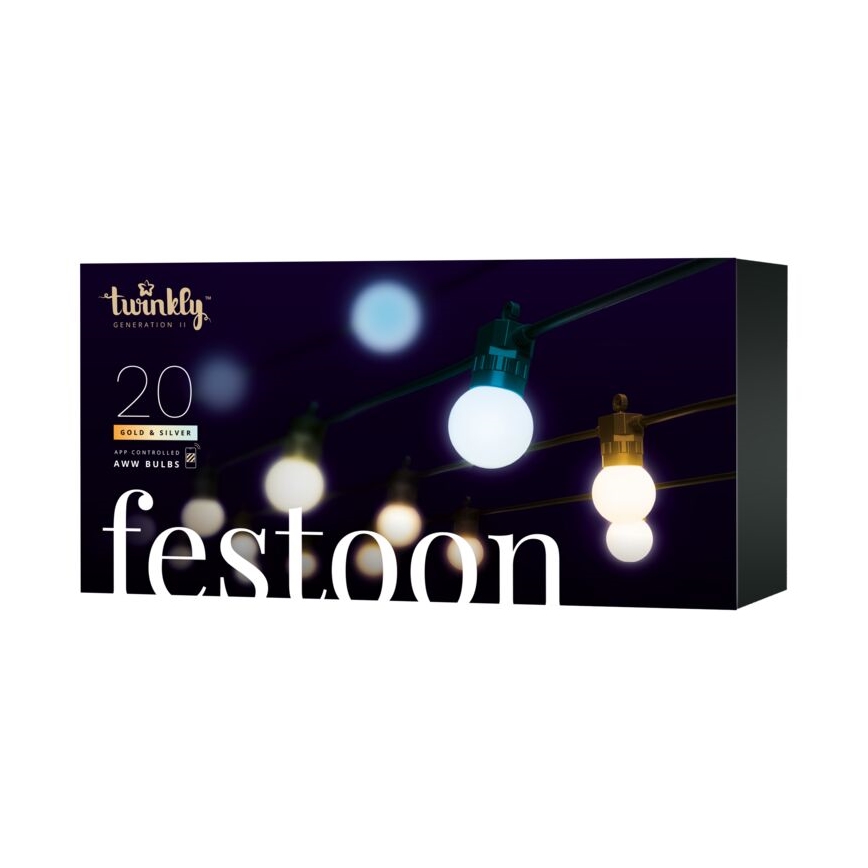 Twinkly - LED Dimbaar buitenshuis Decoratieve lichtsnoer FESTOON 20xLED 14m IP44 Wi-Fi