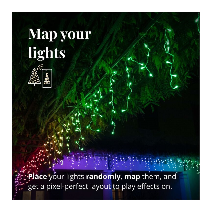 Twinkly - LED RGB Dimbaar buitenshuis Kerst gordijn ICICLE 190xLED 11,5m IP44 Wi-Fi