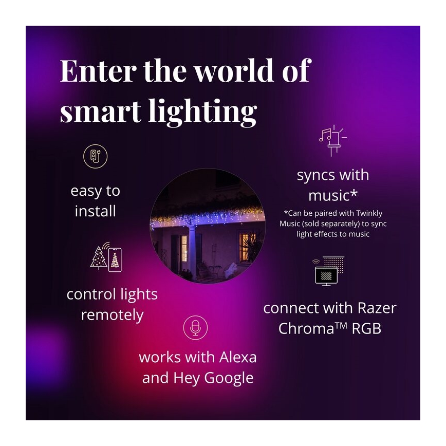 Twinkly - LED RGB À intensité variable extérieur Rideau de Noël ICICLE 190xLED 11,5m IP44 Wi-Fi