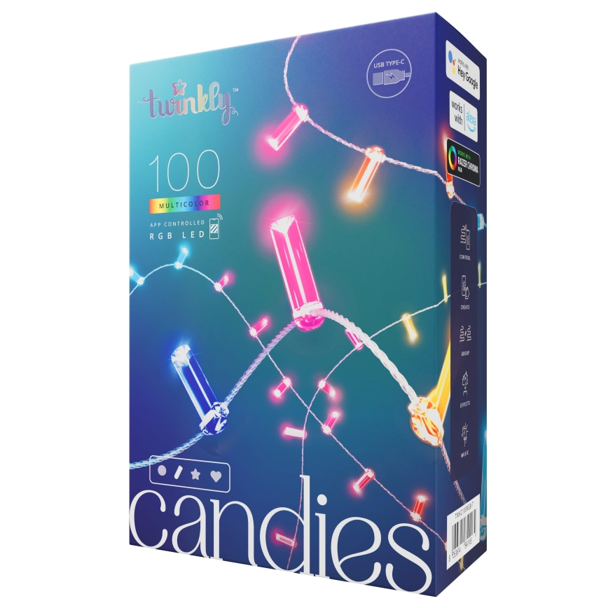 Twinkly - LED RGB Dimbaar Kerst lichtsnoer CANDIES 100xLED 8 m USB Wi-Fi