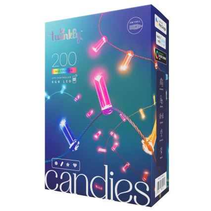 Twinkly - CANDIES RGB-dimbaar LED-lichtsnoer, 200 LEDs, 14 m, USB, Wi‑Fi