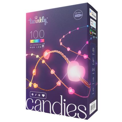 Twinkly - Guirlande de Noël LED RGB à intensité variable CANDIES 100xLED 8 m USB Wi-Fi