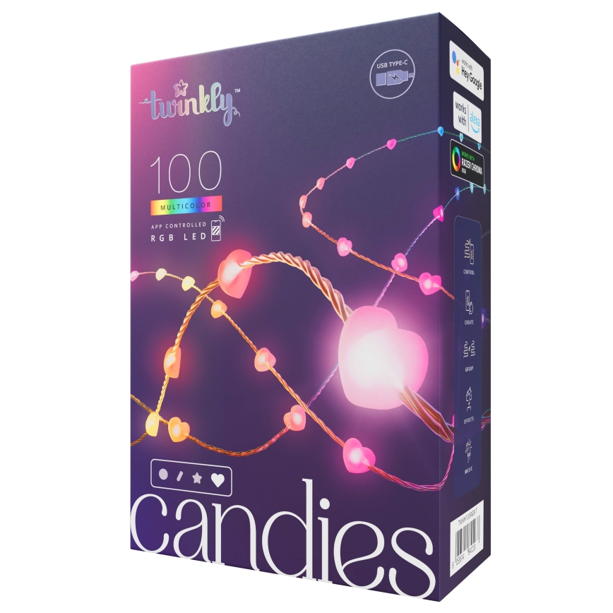 Twinkly - Guirlande LED RVB dimmable CANDIES 100xLED 8 m USB Wi-Fi