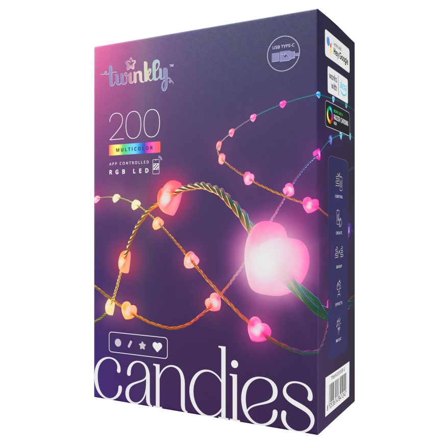 Twinkly - Guirlande de Noël LED RGB à intensité variable CANDIES 200xLED 14 m USB Wi-Fi