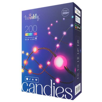 Twinkly - Guirlande de Noël LED RGB à intensité variable CANDIES 200xLED 14 m USB Wi-Fi