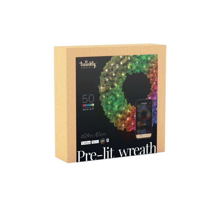 Twinkly - LED RGB À intensité variable Couronne de Noël PRE-LIT WREATH 50xLED d. 61cm Wi-Fi