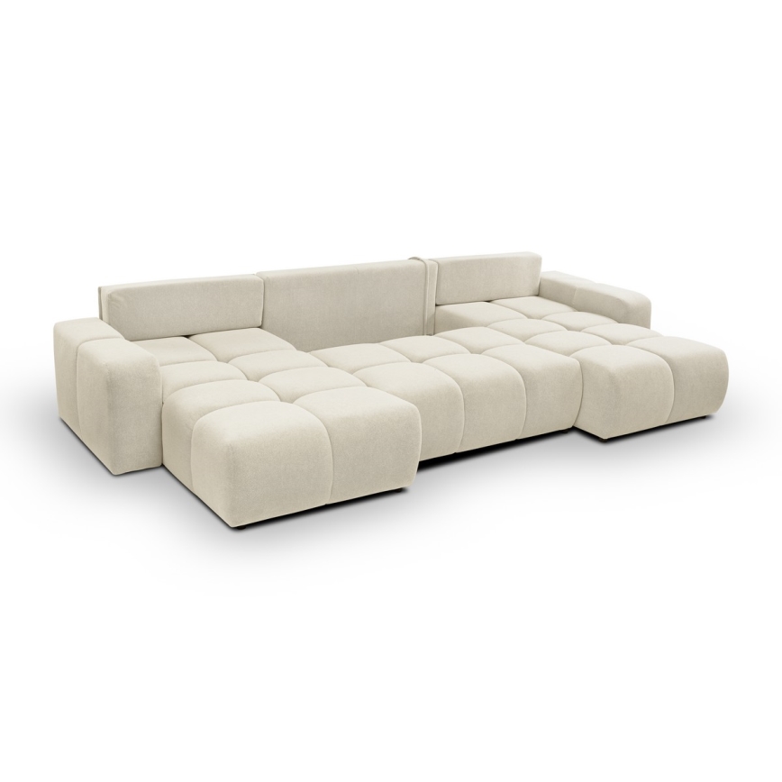 U-vormige gestoffeerde opvouwbare bank met opbergruimte ALMADA beige