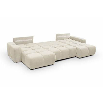 U-vormige gestoffeerde opvouwbare bank met opbergruimte ALMADA beige