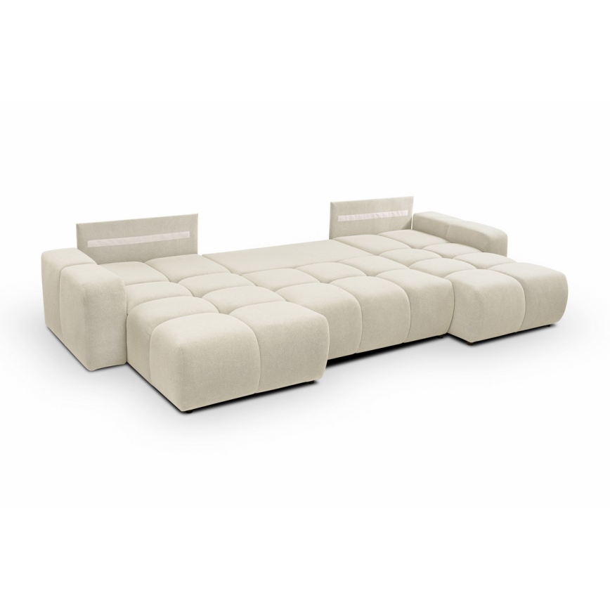 U-vormige gestoffeerde opvouwbare bank met opbergruimte ALMADA beige