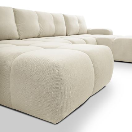 U-vormige gestoffeerde opvouwbare bank met opbergruimte ALMADA beige