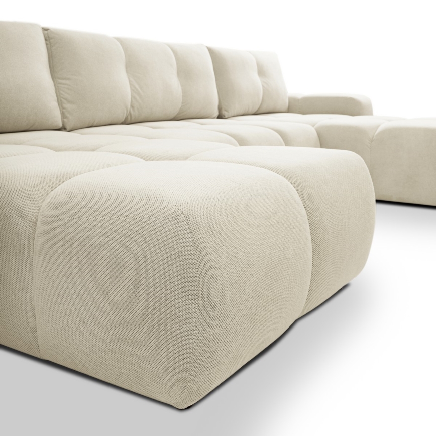U-vormige gestoffeerde opvouwbare bank met opbergruimte ALMADA beige