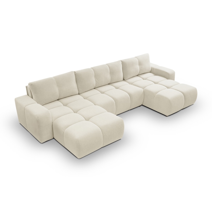 U-vormige gestoffeerde opvouwbare bank met opbergruimte ALMADA beige