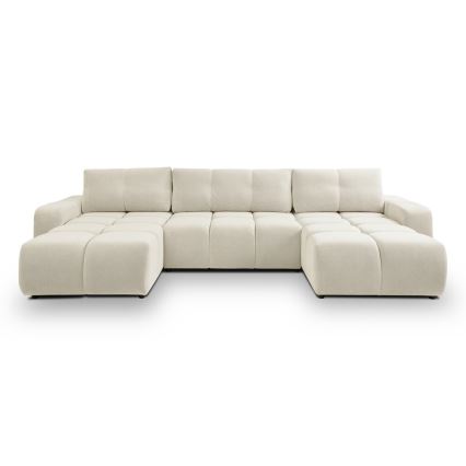 U-vormige gestoffeerde opvouwbare bank met opbergruimte ALMADA beige