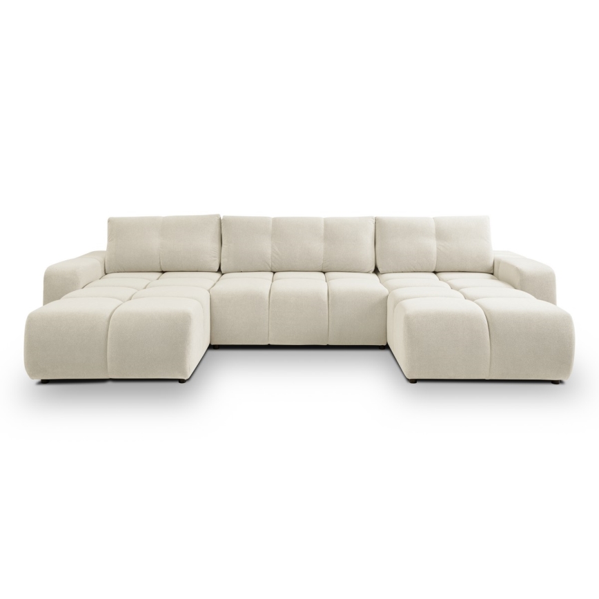 U-vormige gestoffeerde opvouwbare bank met opbergruimte ALMADA beige