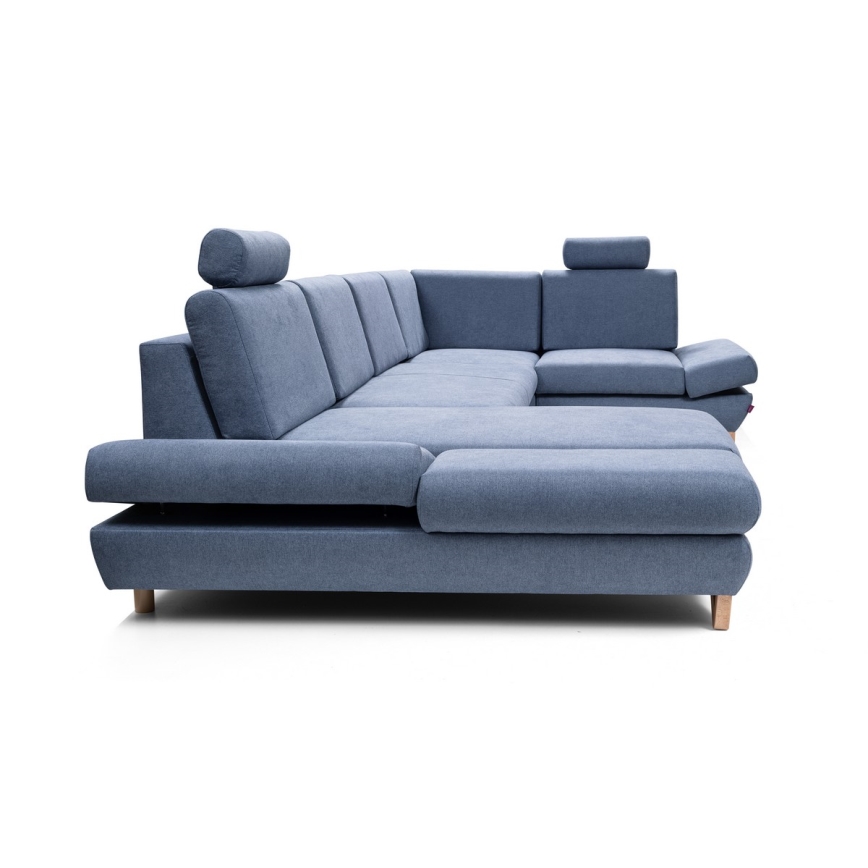 U-vormige gestoffeerde opvouwbare hoekbank met opbergruimte AVESTA rechts blauw