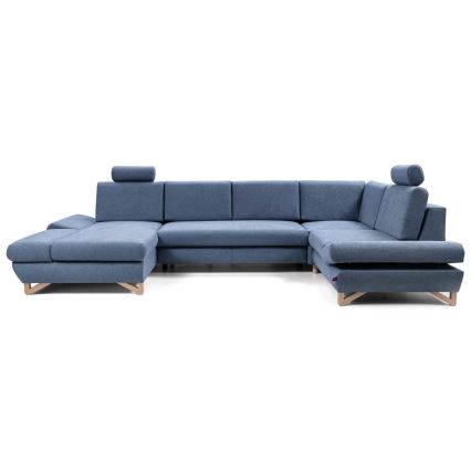 U-vormige gestoffeerde opvouwbare hoekbank met opbergruimte AVESTA rechts blauw