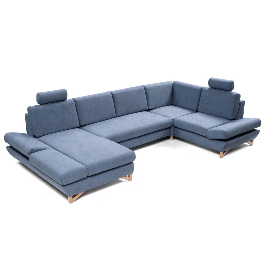 U-vormige gestoffeerde opvouwbare hoekbank met opbergruimte AVESTA rechts blauw