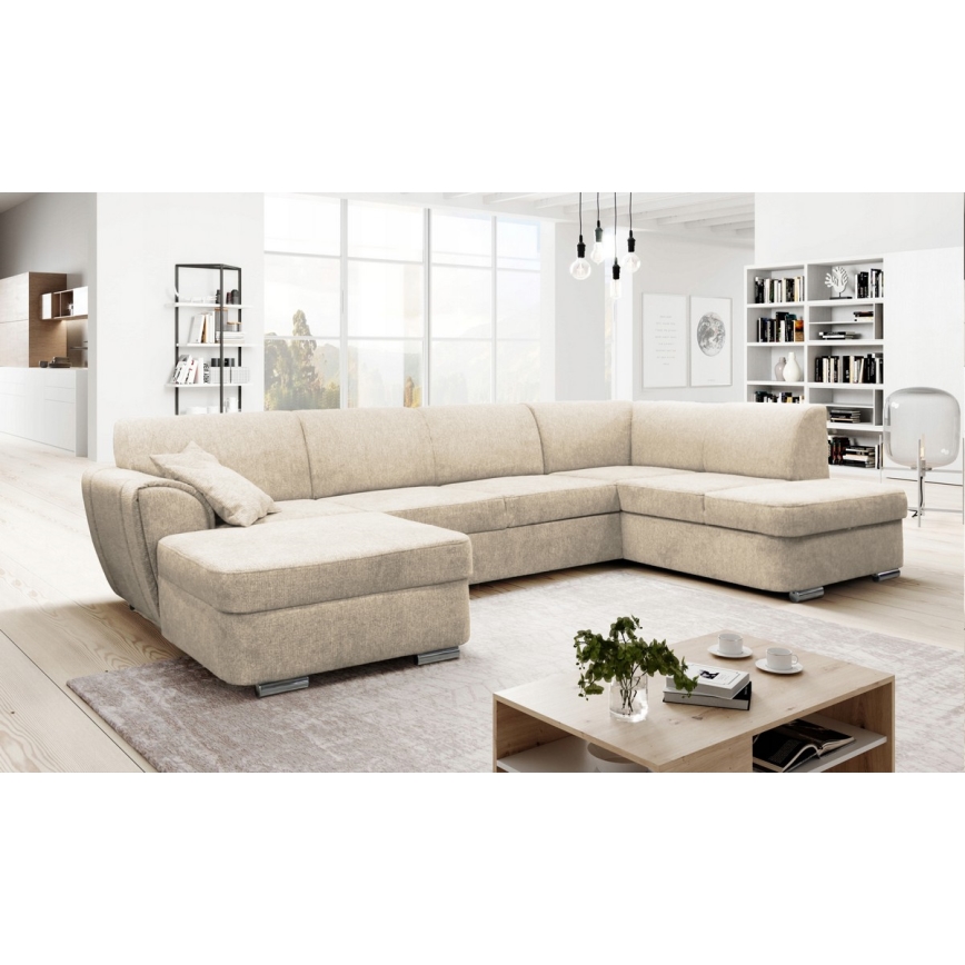 U-vormige gestoffeerde opvouwbare hoekbank SERPA rechts beige