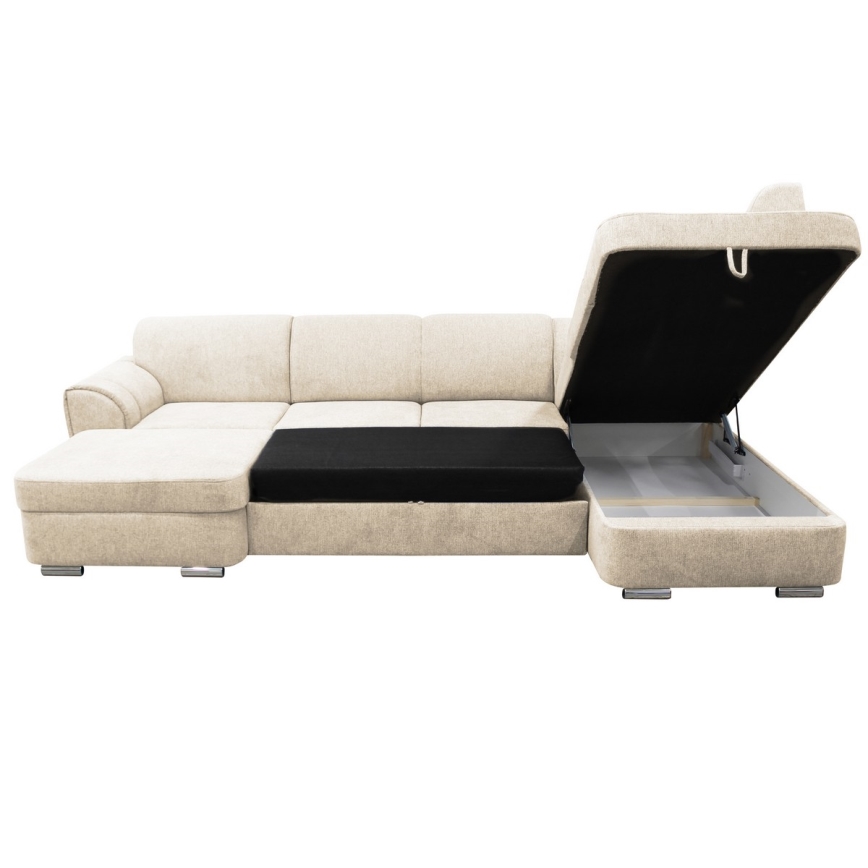 U-vormige gestoffeerde opvouwbare hoekbank SERPA rechts beige