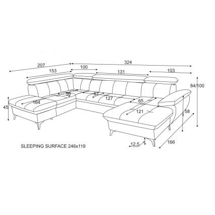 U-vormige hoekbank met opbergruimte CATANIA links, beige, uitschuifbaar