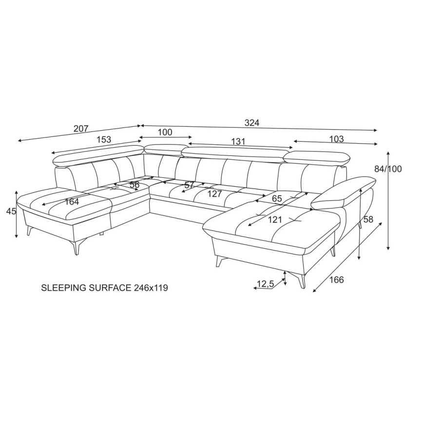 U-vormige hoekbank met opbergruimte CATANIA, links, bruin