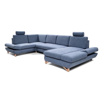 U-vormige hoekbank met opbergruimte, verstelbaar, gestoffeerd AVESTA blauw