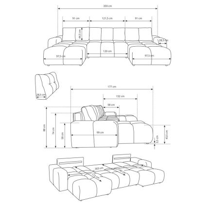 U-vormige uitklapbare gestoffeerde hoekbank met opbergruimte ALMADA, beige