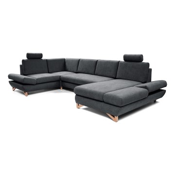 U-vormige, uitklapbare, gestoffeerde hoekbank met opbergruimte AVESTA, antraciet