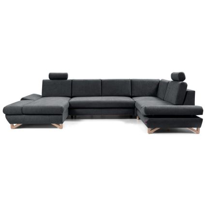 Uitklapbare gestoffeerde hoekbank AVESTA in U‑vorm met opbergruimte, antraciet