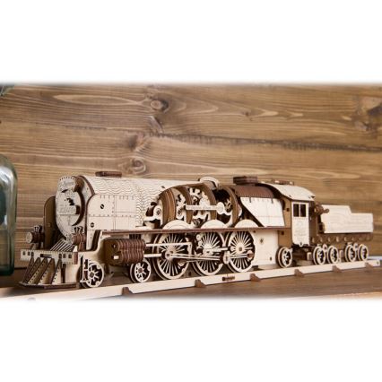 Ugears - 3D houten mechanische puzzel V-Express stoomlocomotief met tender