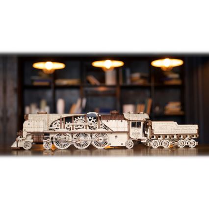 Ugears - 3D houten mechanische puzzel V-Express stoomlocomotief met tender