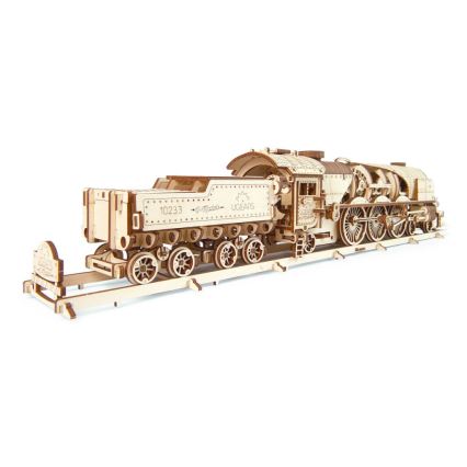 Ugears - 3D houten mechanische puzzel V-Express stoomlocomotief met tender