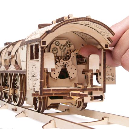 Ugears - 3D houten mechanische puzzel V-Express stoomlocomotief met tender