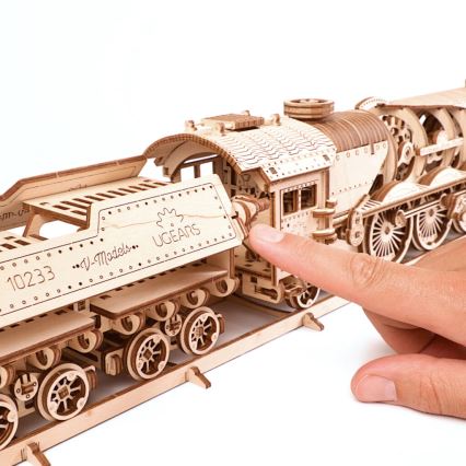 Ugears - Puzzle 3D mécanique en bois V-Express locomotive à vapeur avec tender