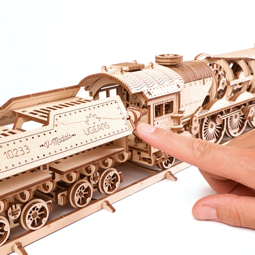 Ugears - Puzzle 3D mécanique en bois V-Express locomotive à vapeur