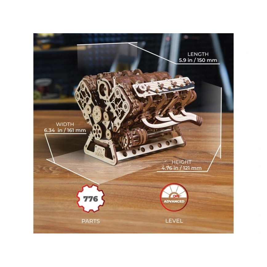 Ugears - puzzle mécanique 3D en bois Moteur V8
