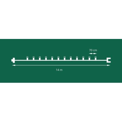 Uitbreidbare LED-buitenketting FELICIA FILAMENT 20xE10 14m wit/warmwit IP44, Gemaakt in Tsjechië