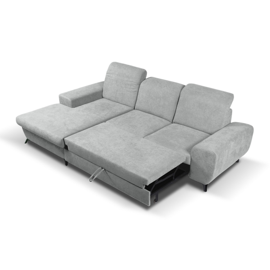 L-vormige gestoffeerde hoekbank ALTA met slaapfunctie en opbergruimte, links, grijs