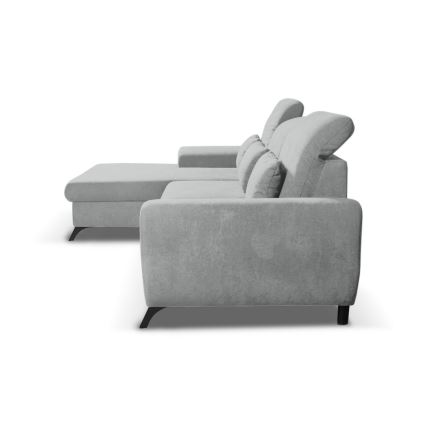 L-vormige gestoffeerde hoekbank ALTA met slaapfunctie en opbergruimte, links, grijs