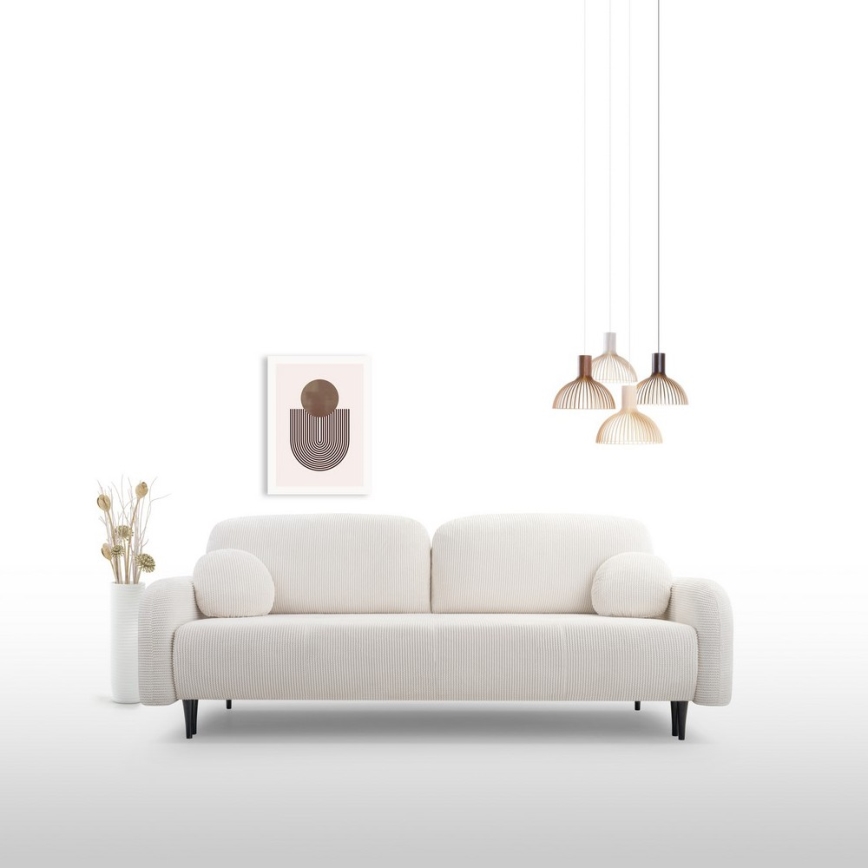 Uitklapbare gestoffeerde driezitsbank CLOUDY crème