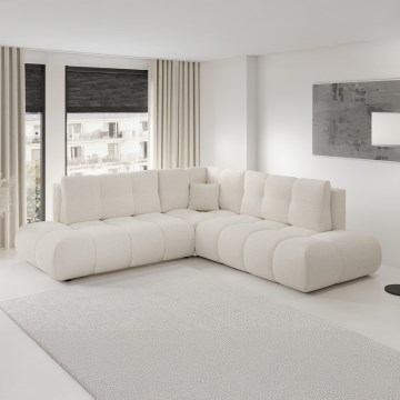 Uitklapbare gestoffeerde hoekbank met opbergruimte in L-vorm ALMADA, rechts, beige