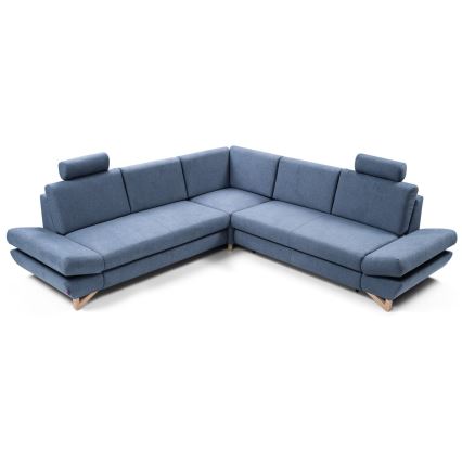 Uitschuifbare L-vormige gestoffeerde hoekbank met opbergruimte AVESTA, blauw