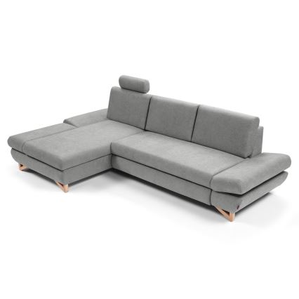 Comfortabele gestoffeerde L-vormige slaaphoekbank AVESTA met opbergruimte, linker opstelling, grijs