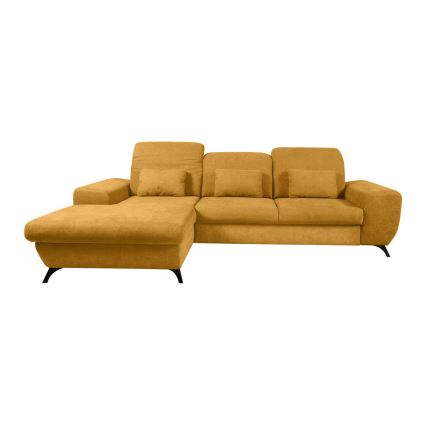 Uitschuifbare gestoffeerde L‑vormige hoekbank met opbergruimte ALTA, links, geel