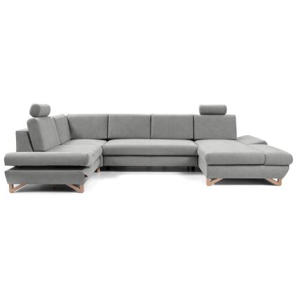 Uitklapbare gestoffeerde U-vormige hoekbank met opbergruimte AVESTA grijs