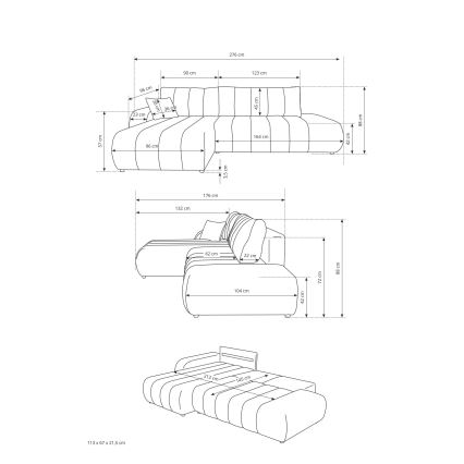 Uitklapbare L-vormige hoekbank DESIO, rechts, beige, met opbergruimte