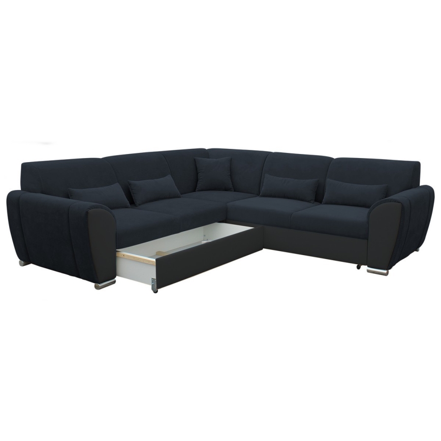 Uitschuifbare L-vormige hoekbank met opbergruimte VISEU, links, antraciet/zwart